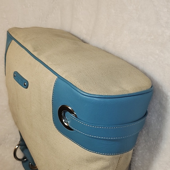 Bally Blue and Cream Canvas/ Leather Hobo Shoulder Bag - Picture 8 of 16